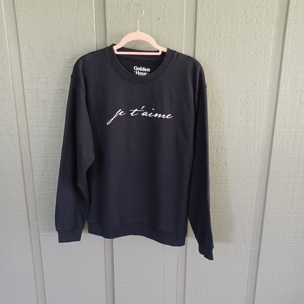 Golden Hour Women Sweatshirt Size S In Black Long Sleeve Cotton Blend Pullover